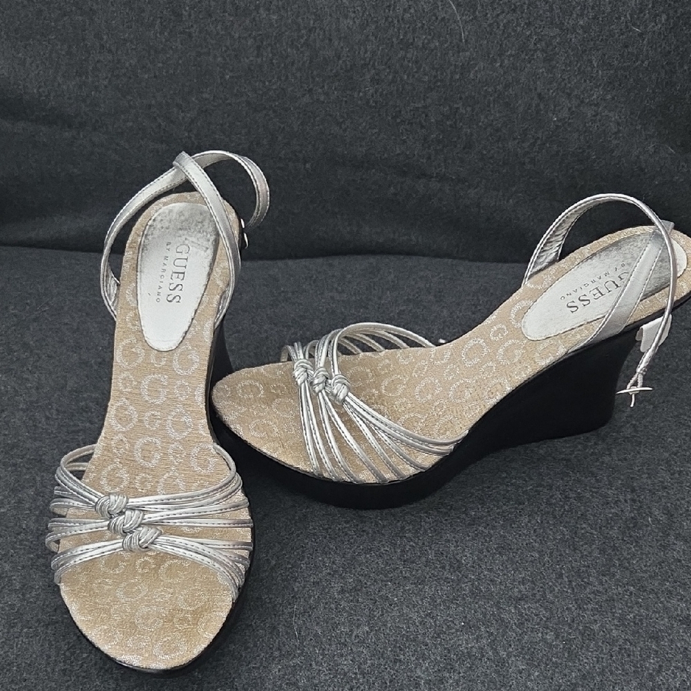 Guess Metallic Silver Wedge Sandals